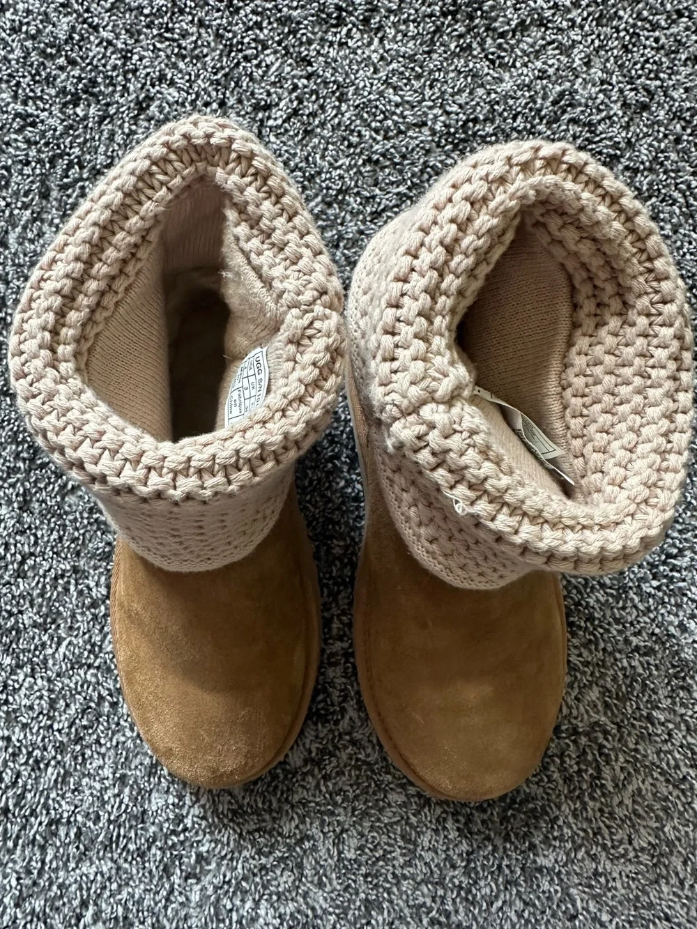 UGG Kids Darrah Chestnut Suede Knit-Cuff Boots Size 4 Youth